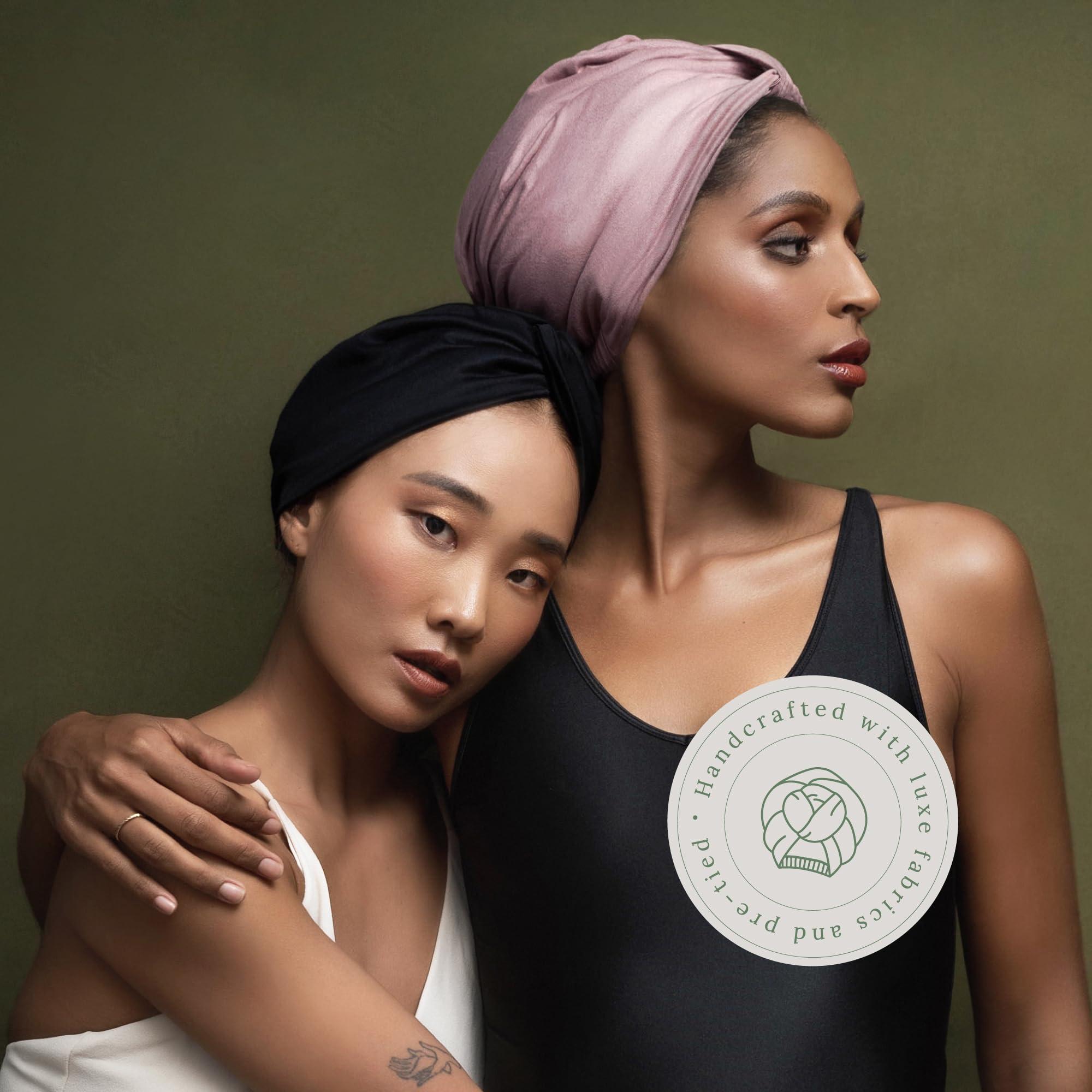 Loza Tam Loza Tam | Luxe Black & White Head Wrap Turban for Women | Satin-Lined Turban Hair Wrap for Women (US, Alpha, Small, Medium)