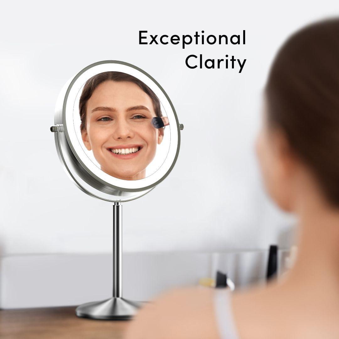 Fancii Fancii 8 Inch Lighted Makeup Mirror with Magnification, 10X /1X - Height Adjustable, Rechargeable, Double Sided LED Vanity Mirror with Light and Stand, 360 Swivel (Hailey)