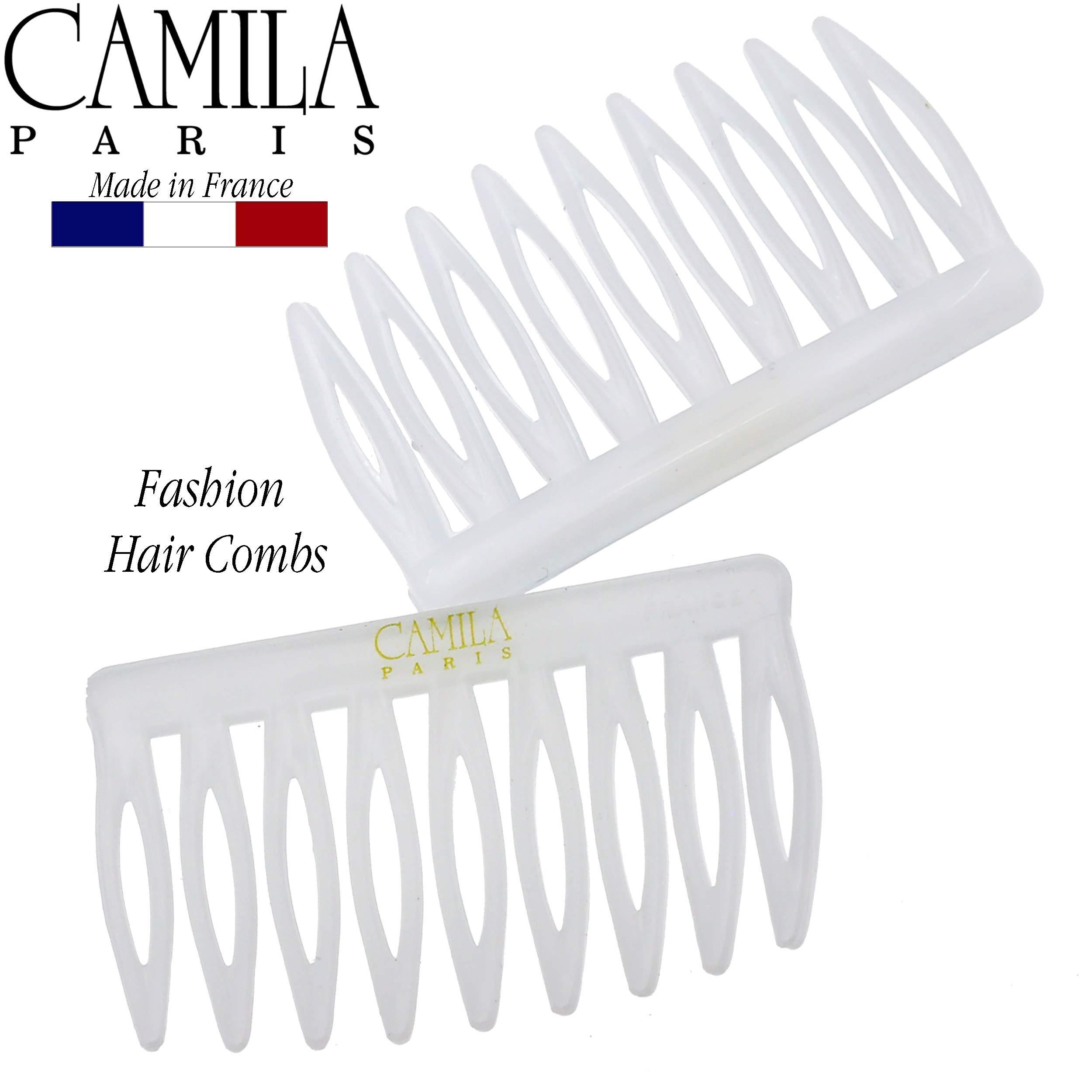 Camila Camila Paris CP3108 French Hair Side Comb, Small, Curved White French Twist Hair Combs Decorative, Strong Hold Hair Clips for Women Bun Chignon Up-Do Styling Girls Hair Accessories, Made in France