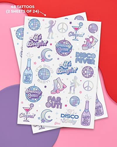xo, Fetti xo, Fetti Disco Birthday Party Temporary Tattoos - 48 Iridescent Foil Pcs | Birthday Girl Party Decorations, Dancing Queen, 70s Groovy Party