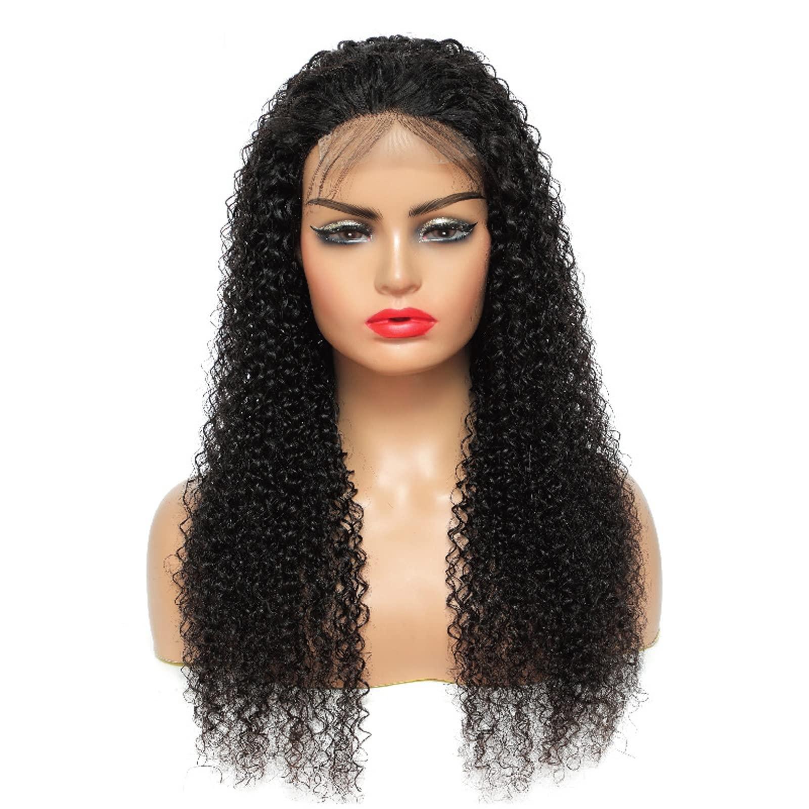 SUNESA Lace Wigs 10-30 Inch Real Hair Head Coverings 44,134 T-shaped Head Coverings, Small Curly Black Long Curly Hair, Girls Wavy Curly Hair Long Wavy Wigs ( Color : 4*4 , Size : 22 inches/55.9CM )