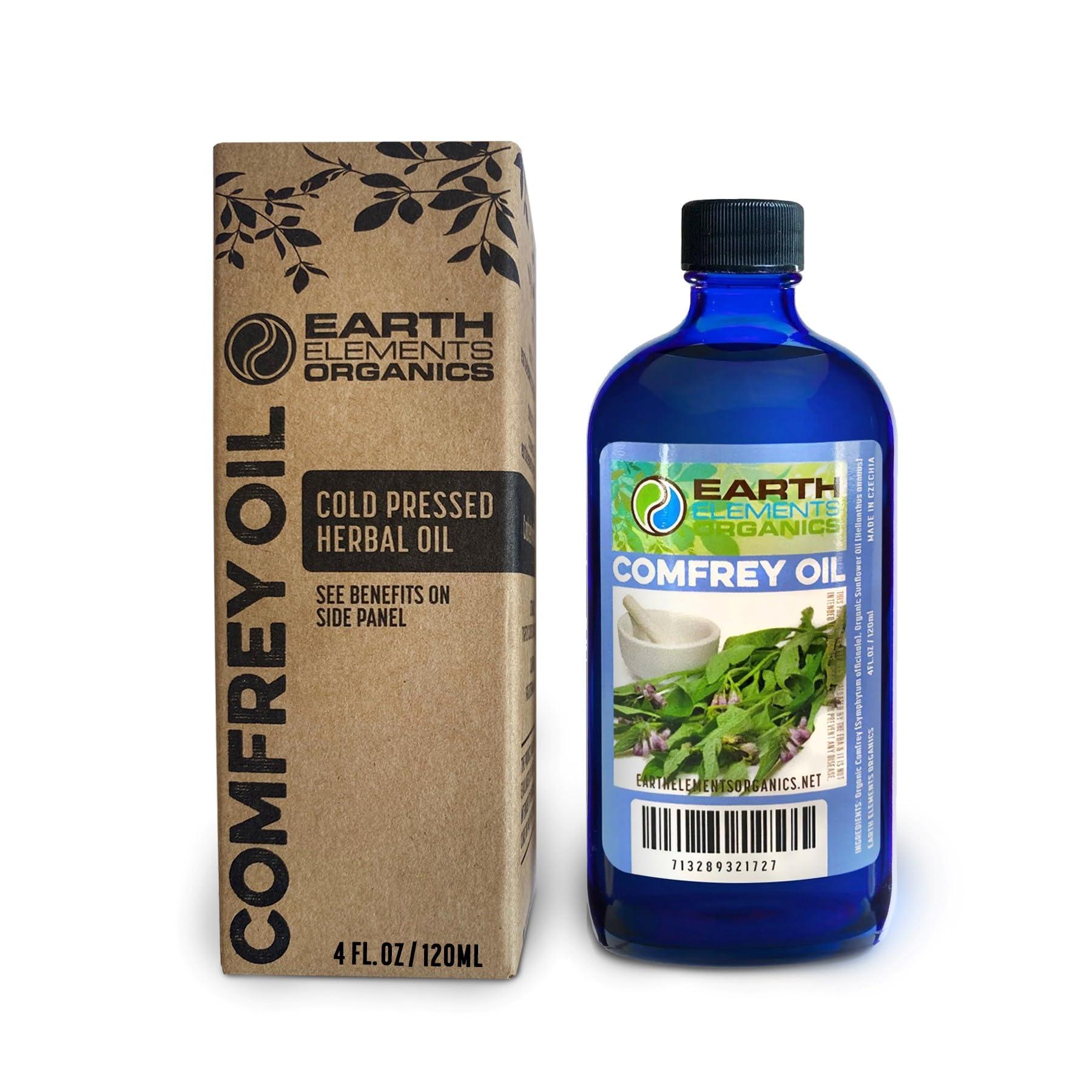 Earth Elements Organics Organic Comfrey Oil Raw, Infused, Pressed Herbal Oil. Comfrey Leaf, Sunflower Seed Oil 4 fl.oz.