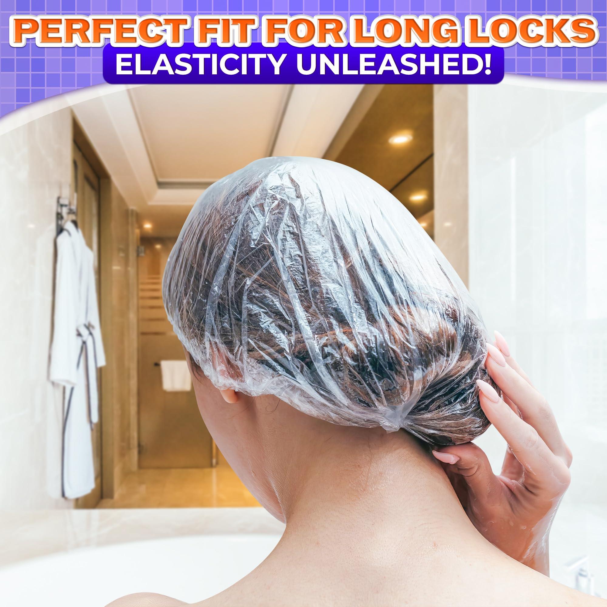 KETAR 100 Pcs Disposable Shower Caps for Women - Clear Shower Cap Reusable Waterproof Plastic Shower Cap Disposable Hair Cap for Shower - Plastic Hair Caps for Deep Conditioning Clear Shower Caps Disposable