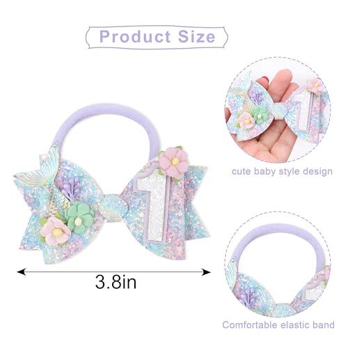 Jissoo Mermaid Birthday Hair Bow - Mermaid Birthday Decoration Hair Clips,Mermaid Hair Bow,Mermaid Bow For Girls,Cake Smash Prop ((1st))