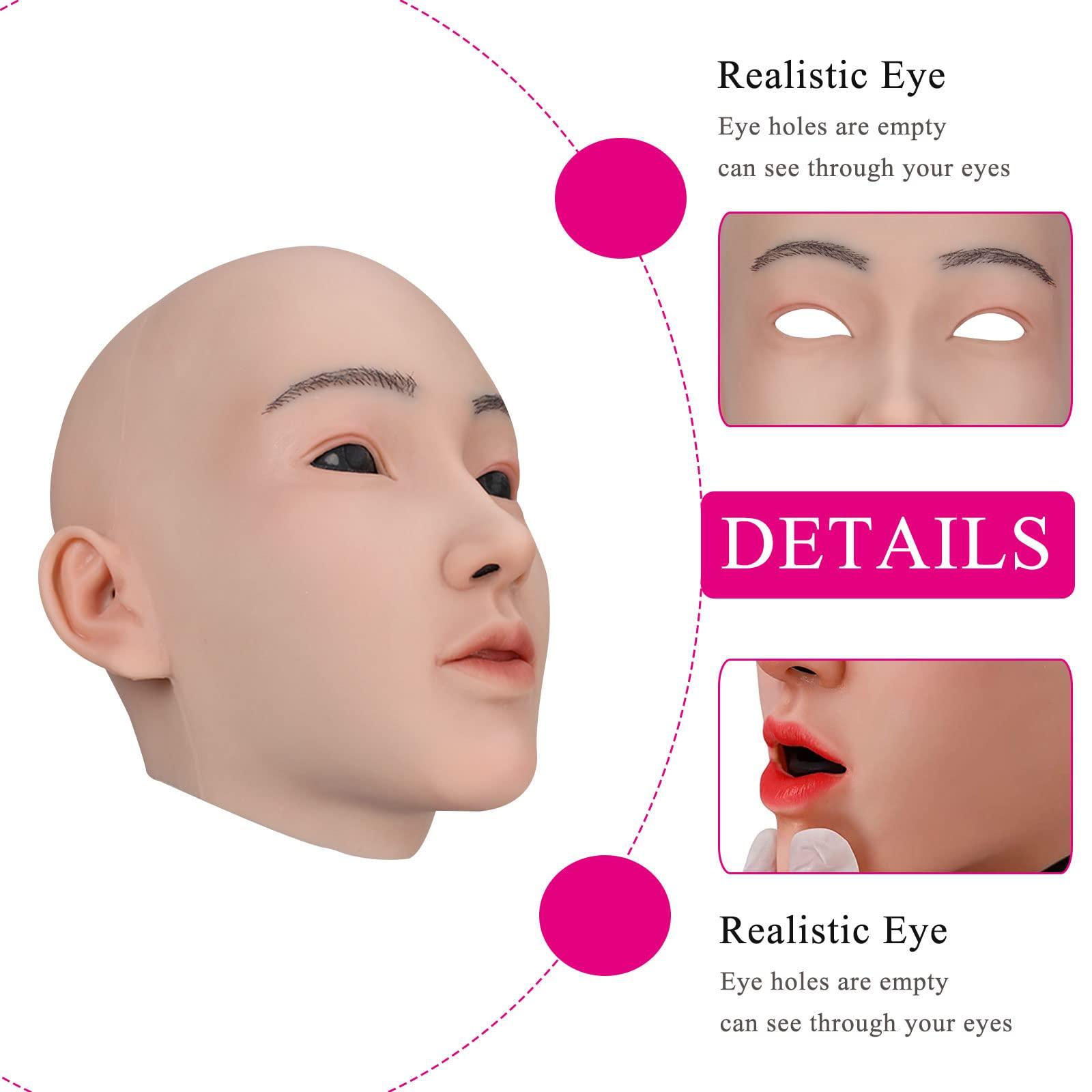 ZWSMS ZWSMS Crossdresser Silicone Mask Realistic Female Hand-Made Face Soft Head Mask for Halloween Parties Transgender,Ivory,Makeup