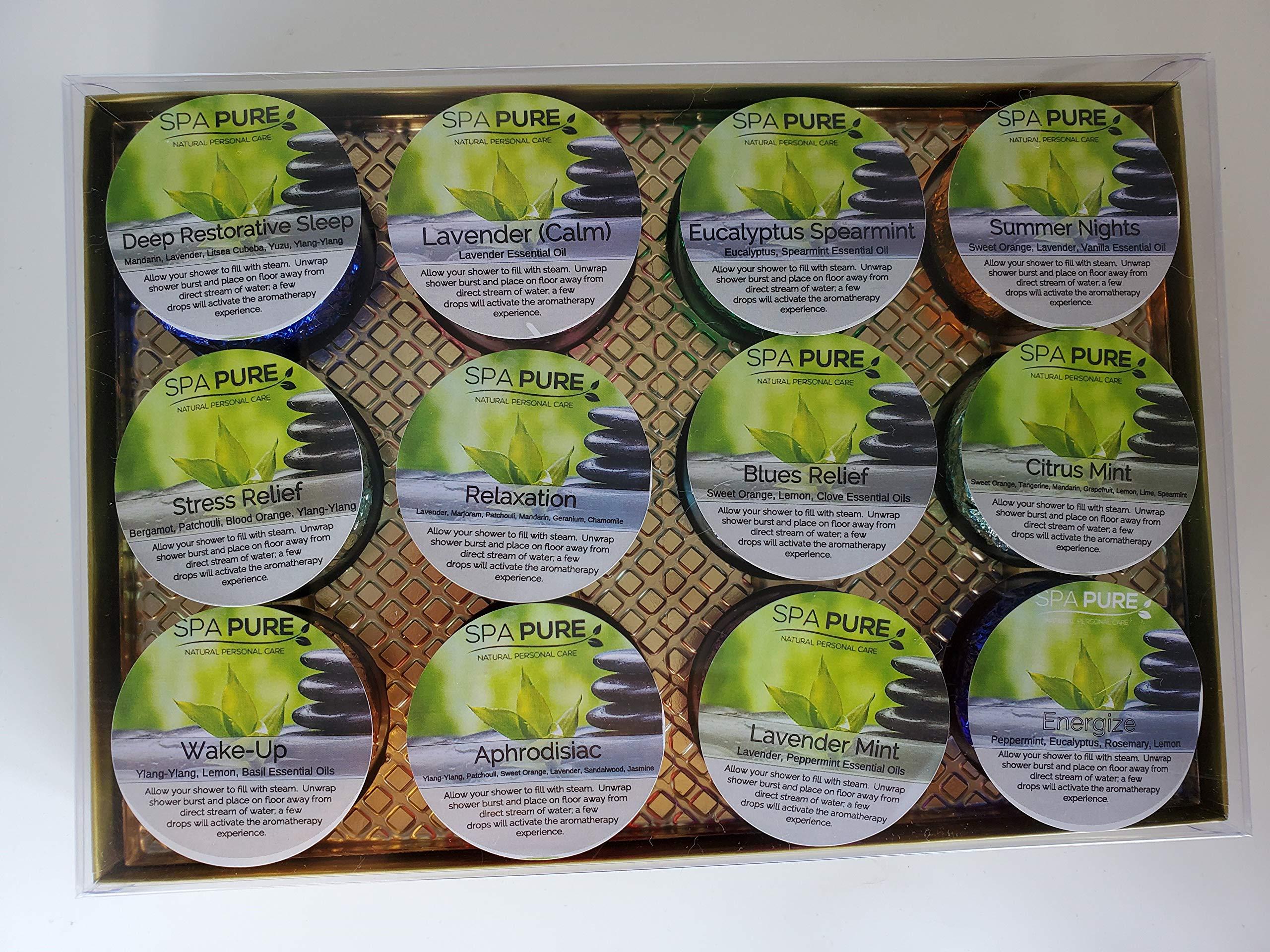 Spa Pure Spa Pure Shower Bombs:Rejuvenating Steamers and Aromatherapy Tablets, Bomb, and Vaporizing Steamer Soothers Bath Melt For Women, Men, All Natural Organic Large Cosmetic Fizzies That Wow (12 Pack)