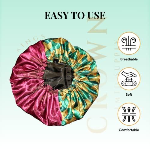 FOR KINGS. BY KINGS CROWN LMTD SUPPLY Anime Durag and Silk Bonnet 2pcs Set for Men Women, Silky Design Satin Fabric Comfort Compression, Burgundy Gold