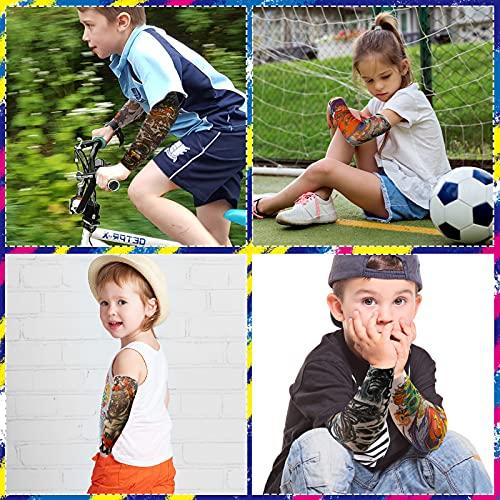 Hicarer 12 Pieces Tattoo Arm Sleeves for Kids Temporary Kids Tattoo Sleeve UV Sun Protection Kids Arm Sleeves (Rich Pattern)