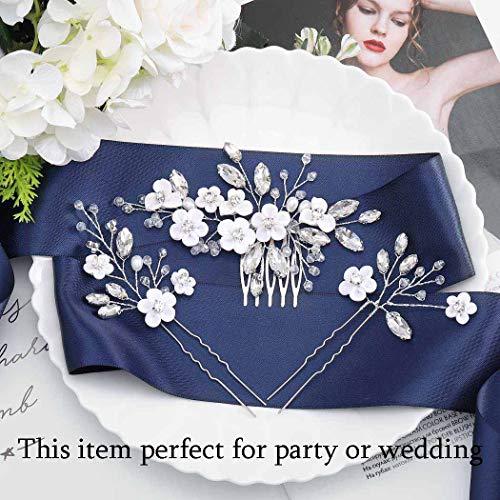 Barode Barode Bridal Wedding Hair Comb Silver Flower Rhinestone Sparkly Crystal Bride Leaf Side Combs Pearl Hair Accessories for Women and Girls (Silver)