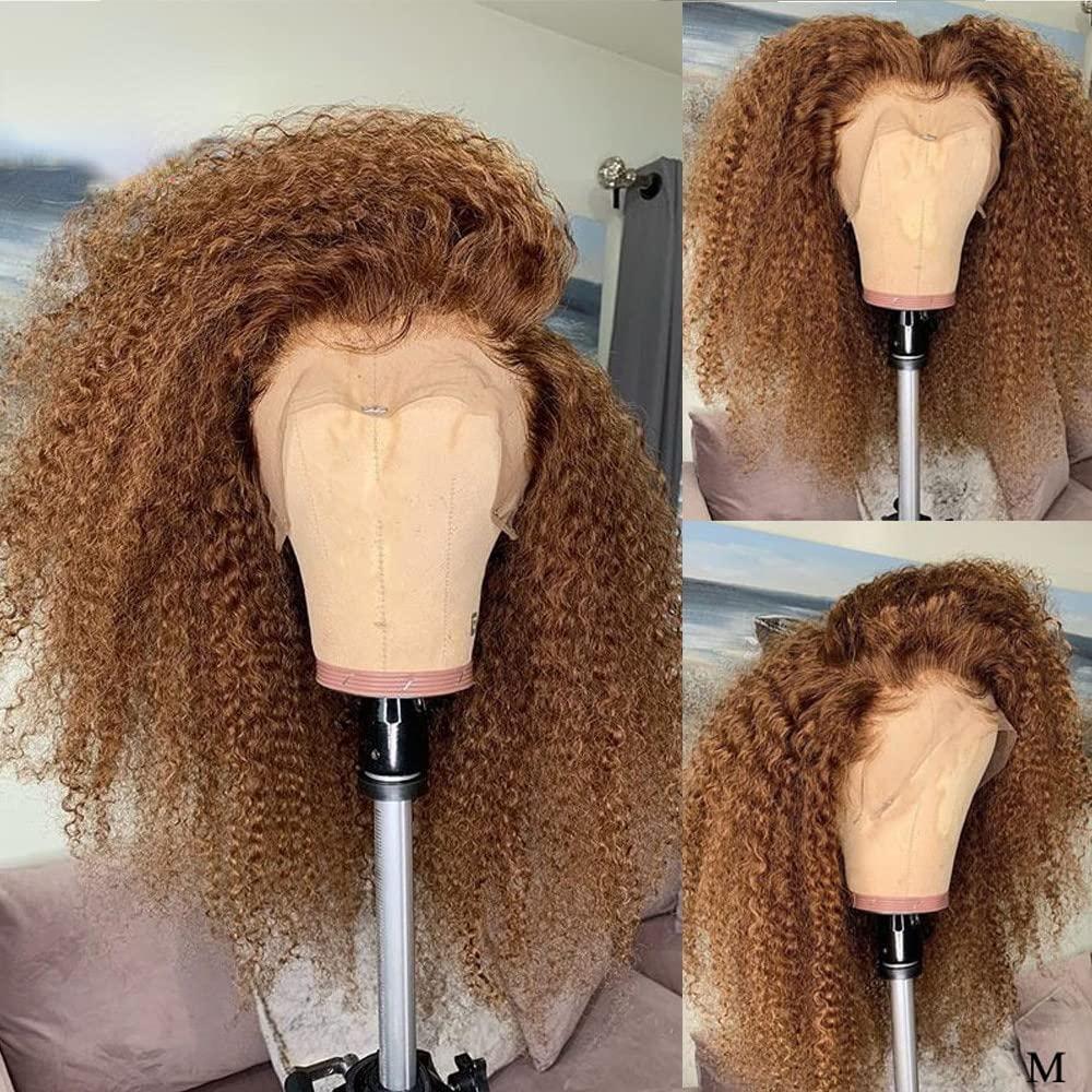 mszyhuwan Afro Kinky Curly Bob Wig Honey Blonde #27 Lace Front Wig Human Hair Wigs For Black Women Free Part Pre Plucked Bleached Knots With Baby Hair Natural Hairline Brazilian Remy Hair Transparent Swiss Lace