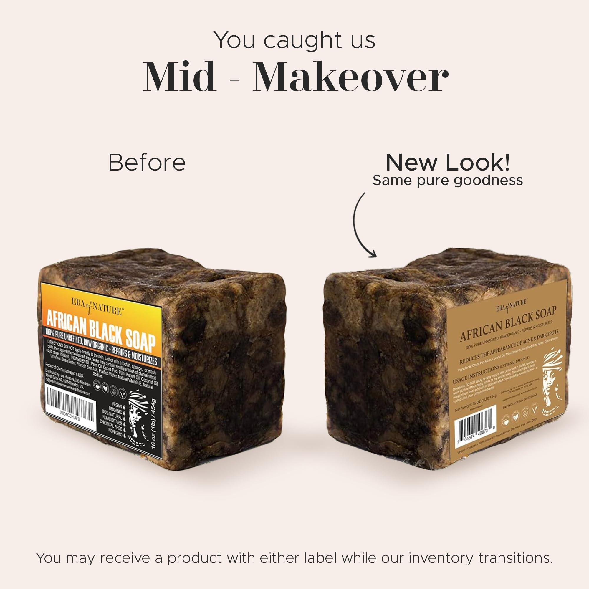 era of nature era of nature Best Raw ORGANIC AFRICAN BLACK SOAP, for Dry Skin and Skin Conditions. Pure & Natural Ingredients, Imported From Ghana - 1lb (16oz)