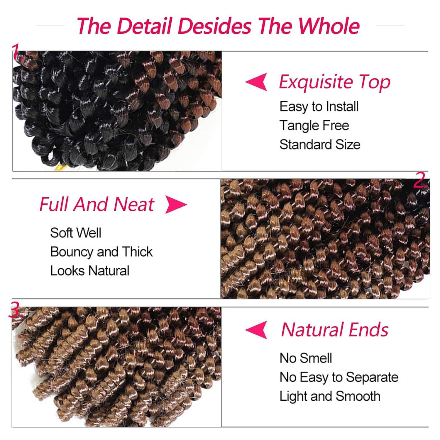 ROKTRESS Spring Twist Hair Spring Twist Crochet Hair Spring Twist Braiding Hair 6 Packs 90strands For Passion Twist Butterfly Locs Crochet Braids Hair Synthetic Braiding Hair Extensions (12inches, T1B/30/27)