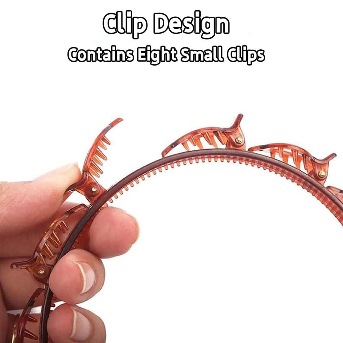 Evarisy Bangs Hairstyle Hairpin Headband, Headband with Clips Attached, Double Layer Band Twist Plait Headband Hairpin Hair Claw Clips, Women Fashion Hair Accessories (2PCS-2)