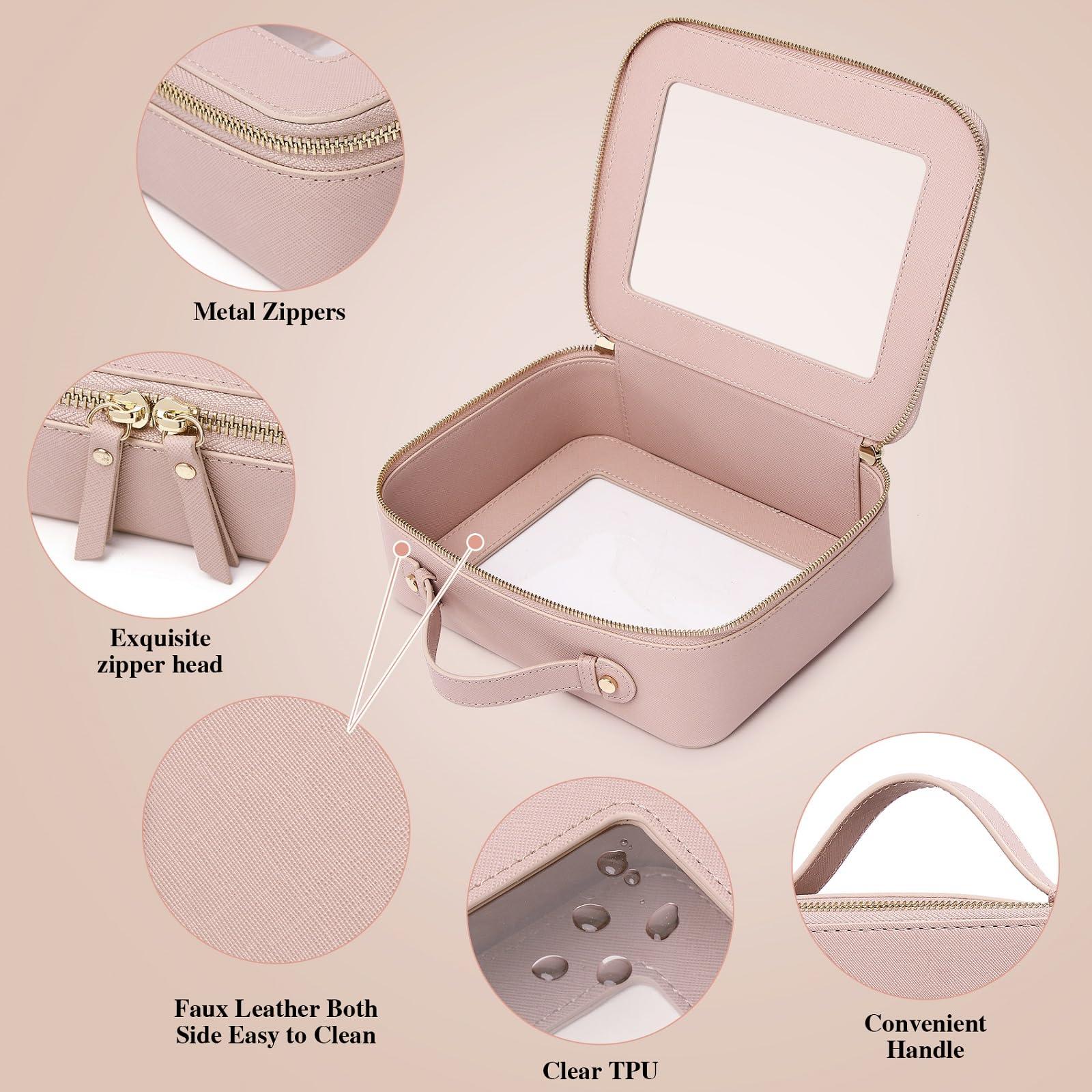 Pinkmik Pinkmik Clear Makeup Bag for Women Waterproof Travel Cosmetics and Toiletries Case Portable Makeup Oaganizer Bag Clear Car Bag with Zipper (Pink, L-1)