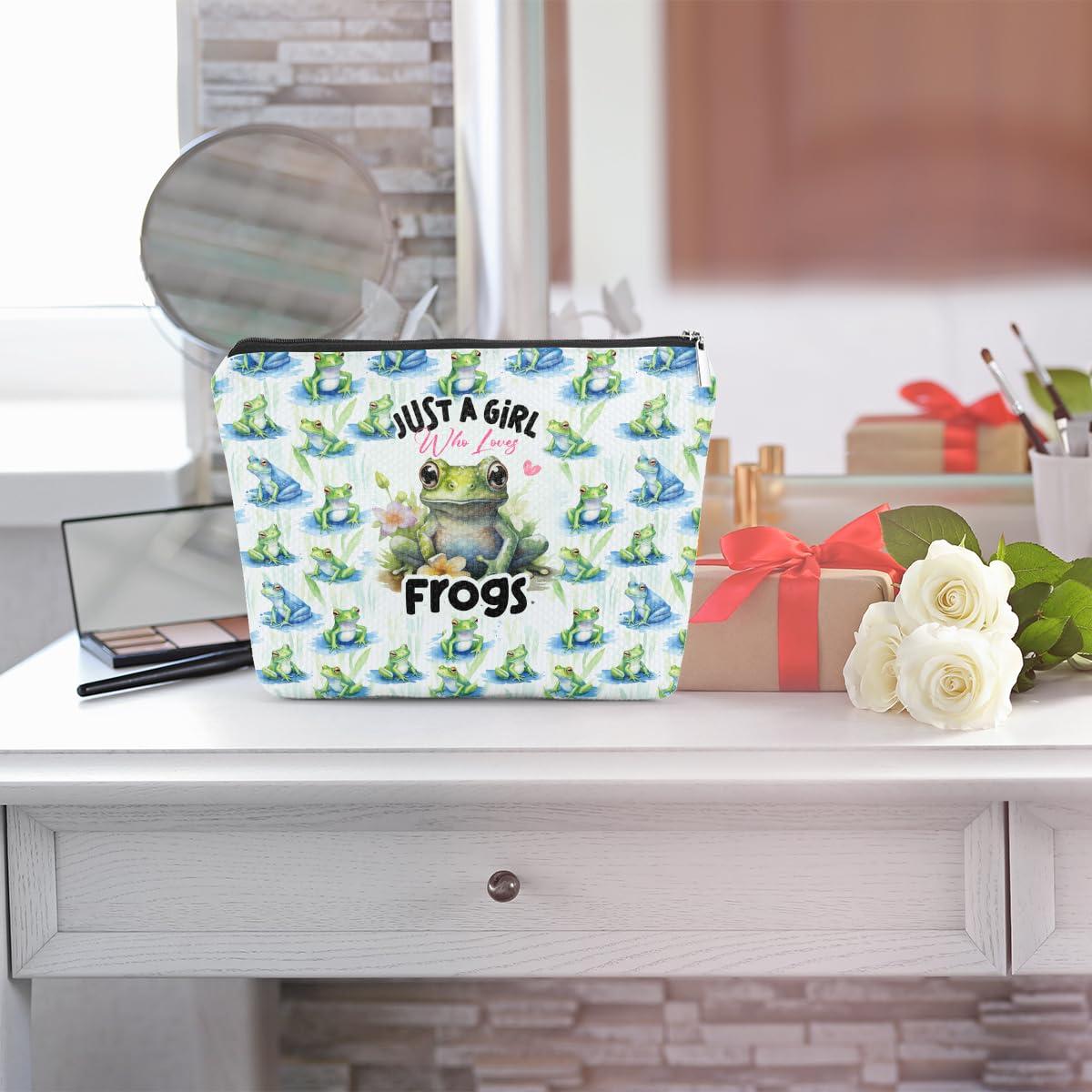 TBT Frog Gifts Funny Makeup Bag Frog Cosmetic Bag Frog Themed Gifts for Women Girls Best Friend Niece Daughter Animal Lovers Frog Lover Gifts Floral Travel Organizer Graduation Birthday Gifts