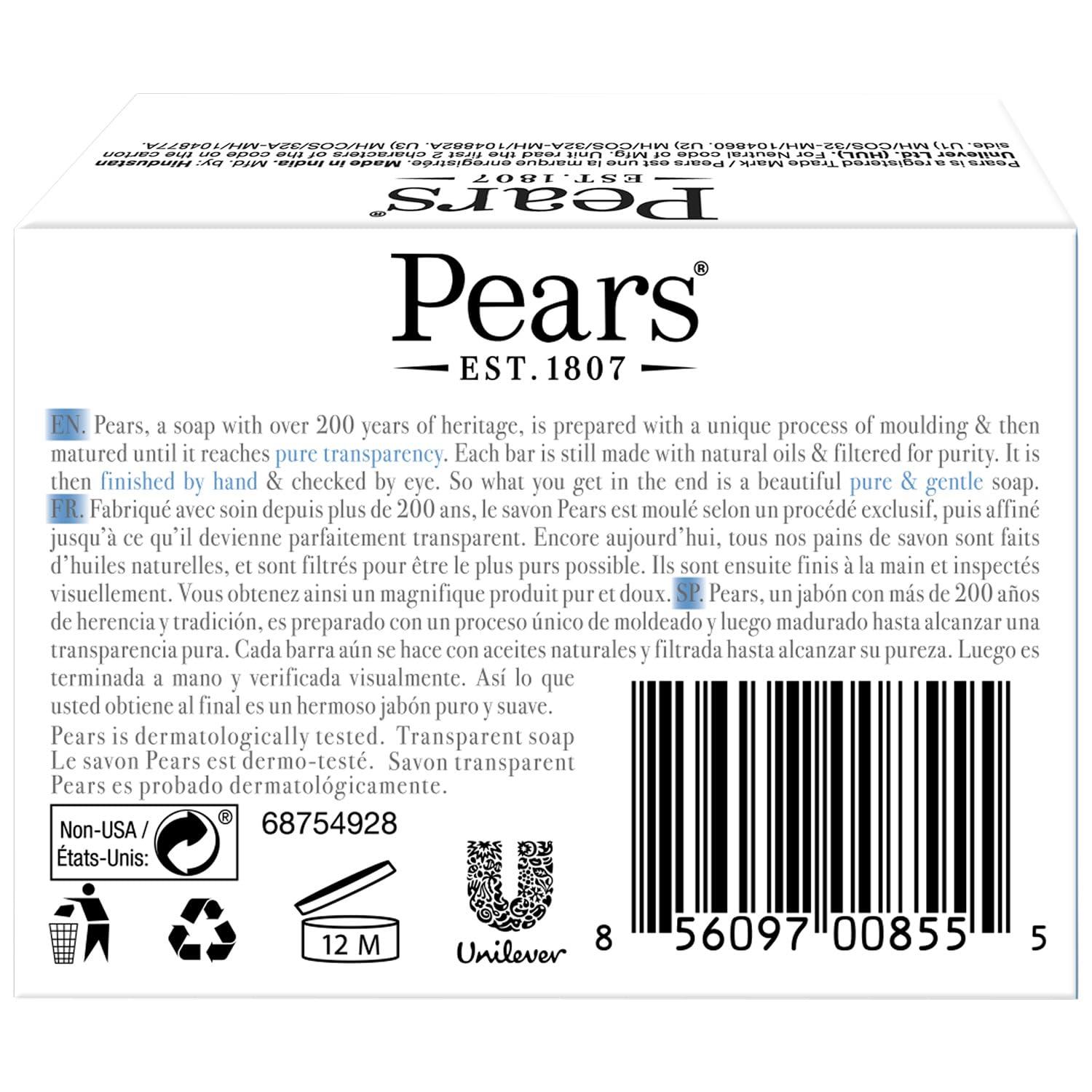 PEARS PEARS Soap, Face & Body Soap, Mint Extract  Pure & Gentle Bar Soap, Transparent Moisturizing Glycerin Soap for Cool & Refreshed Skin, Blue Soap Bars, 4.4 Oz(Pack of 3)