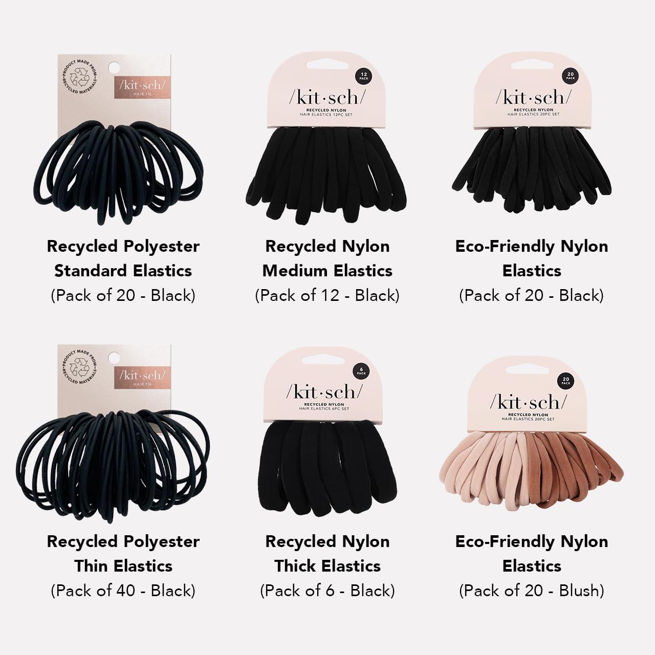 Kitsch Kitsch Hair Ties for Women, Hair Ties No Damage Elastics, Ponytail Holders - No Pull, No Breakage, Stretchy Hairties for Everyday Use | Recycled Polyester Material, 20 pcs - Black