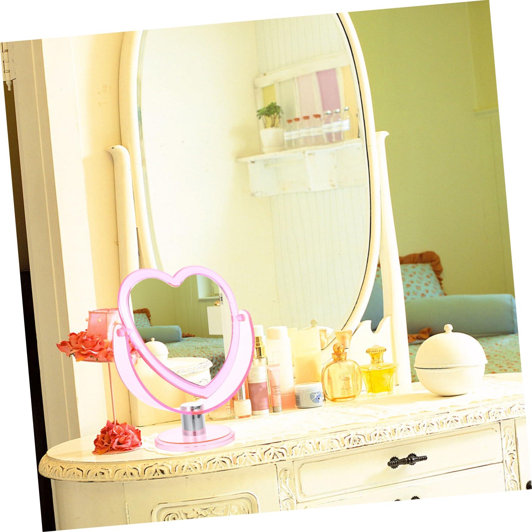 Angoily Angoily Double Sided Heart Mirror Cosmetic Mirror Heart Shape Double-Sided Tabletop Mirror Dressing Table Adorn Vintage Style Lightweight
