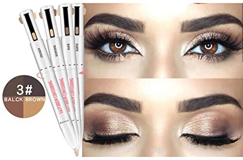 Inalsion 4-in-1 Defining & Highlighting Brow Pencil, Brow Contour Pro, 4 in 1 Brow Contour Highlight Pen (1pcs,3# Black Brown)