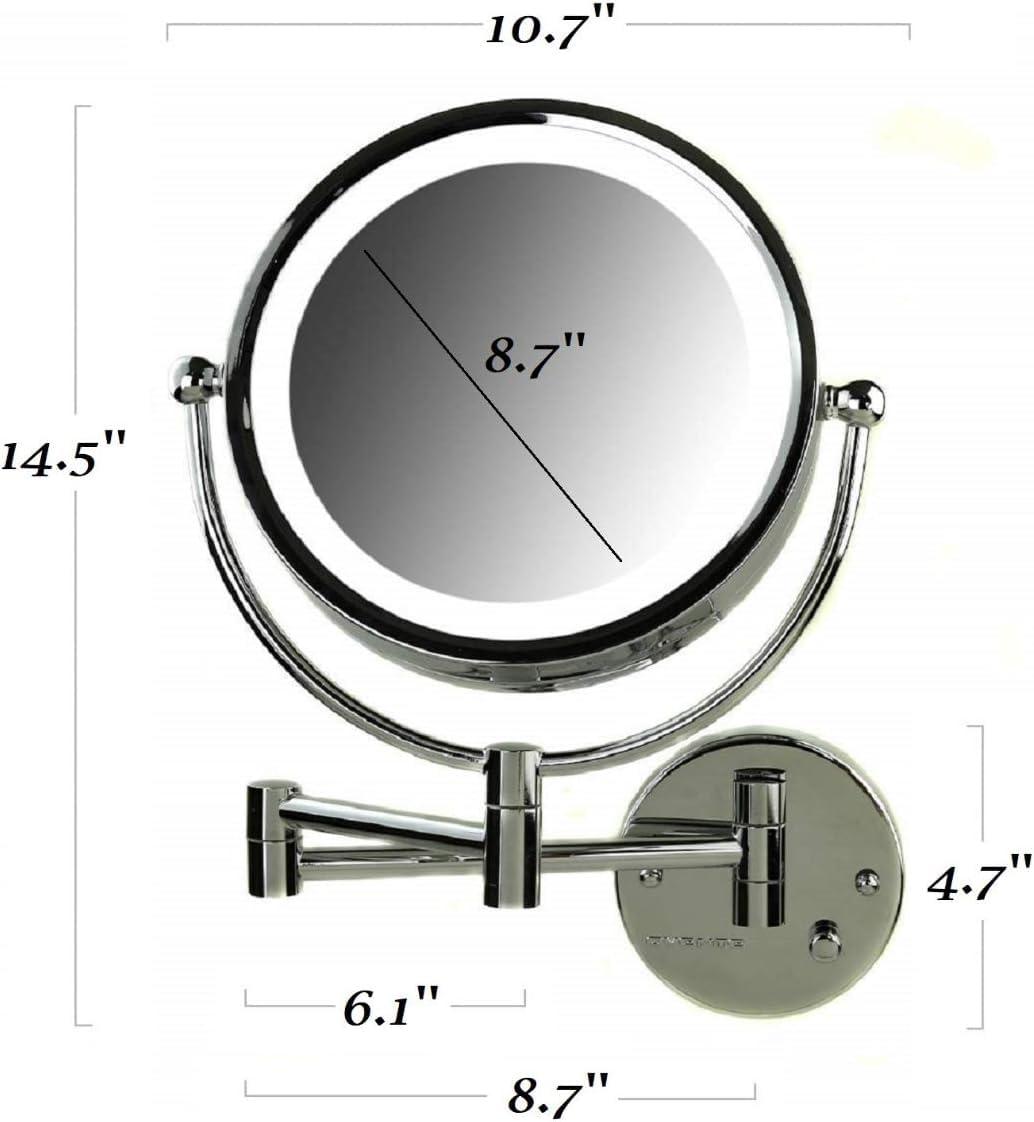 OVENTE OVENTE 9\" Lighted Wall Mount Makeup Mirror with 1X/7X Magnification, Double Sided Magnifying Vanity Mirror, LED Glow Light, 360 Swivel Design, Extendable & Folding Arm, Polished Chrome MPWD3185CH1X7X
