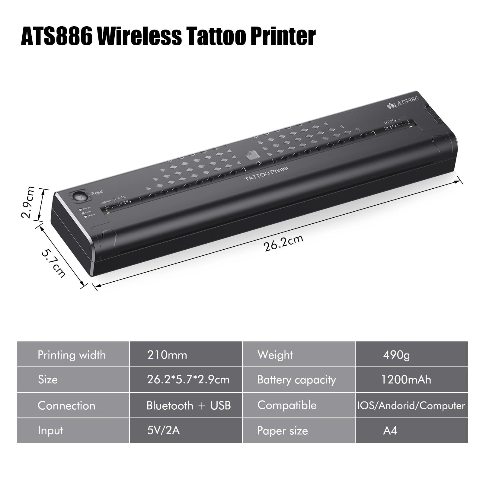 LIUMATE LIUMATE Wireless Tattoo Printer Bluetooth Tattoo Stencil Printer with 15pcs Transfer Paper, Cordless Tattoo Thermal Printer Copier Tattoo Transfer Machine, Compatible with Android iOS Phone & PC