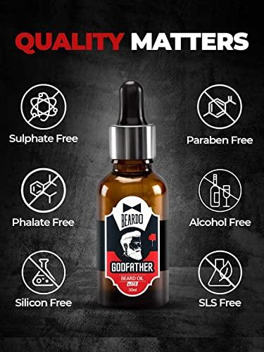 mDerma mDerma Beard Oil for men - Godfather Lite Beard and Moustache Oil | Non-Sticky, Light; Almond Oil, Aloe vera, Vitamin E; Shiny Nourished Beards, 30 ml, 1.01 Fl Oz