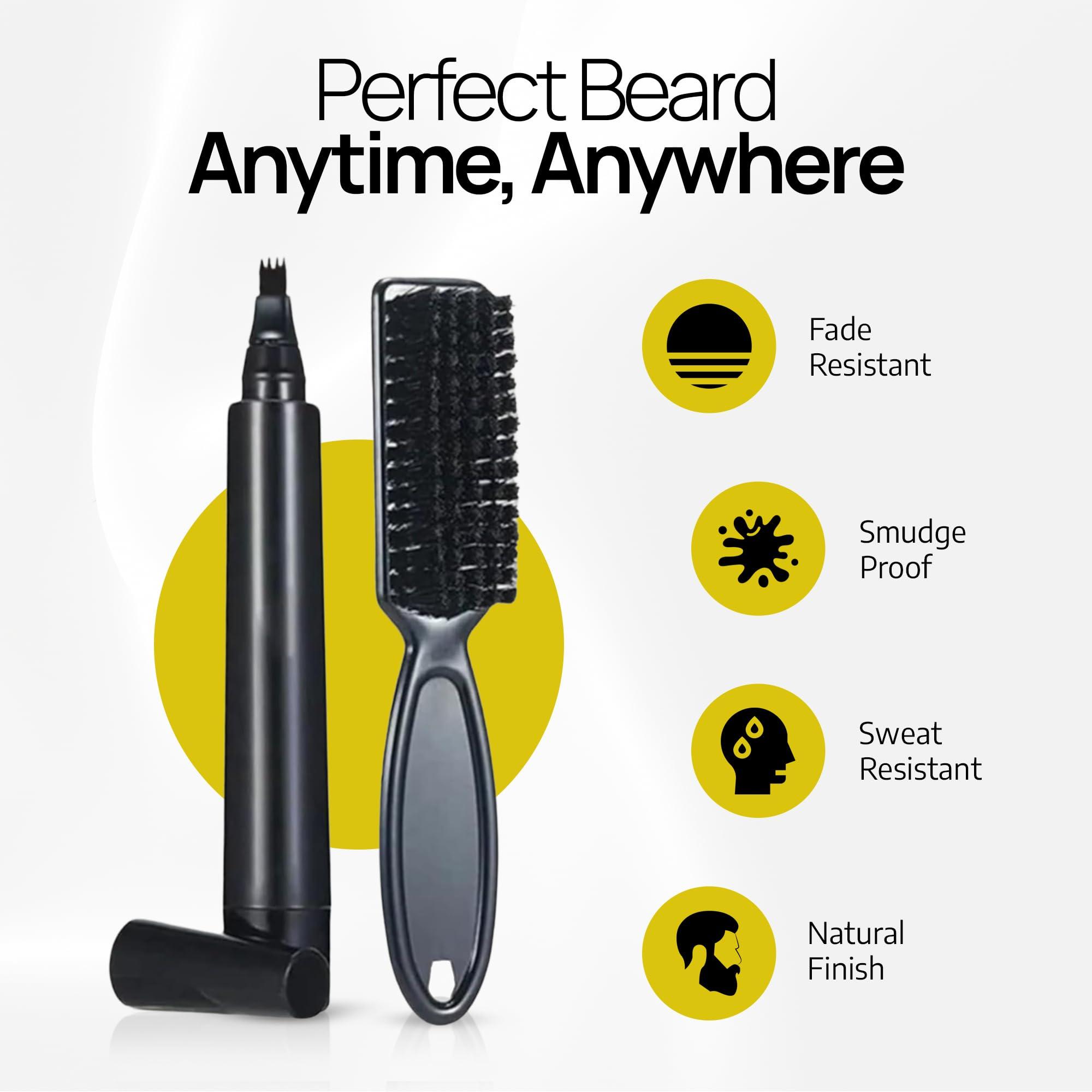 SELZALOT Beard Filler Pen kit Black Beard Pen with Brush Waterproof and Sweat Proof Barber Styling Pencil Long Lasting Marker Filler for Men Beard Grooming Kit Barber Accessories Beard Products