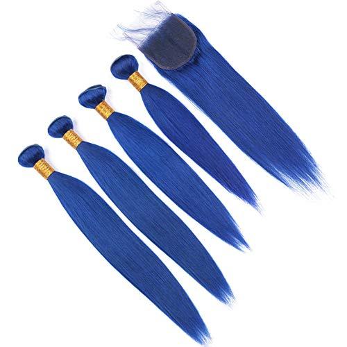 Tony beauty hair Tony Beauty Hair Dark Blue Brazilian Straight Weaves Human Hair 4 Bundles and Closure Pure Blue Virgin Hair Closure with Bundles Navy Blue Hair Extensions with Lace Closure (12 12 12 12 with 10)