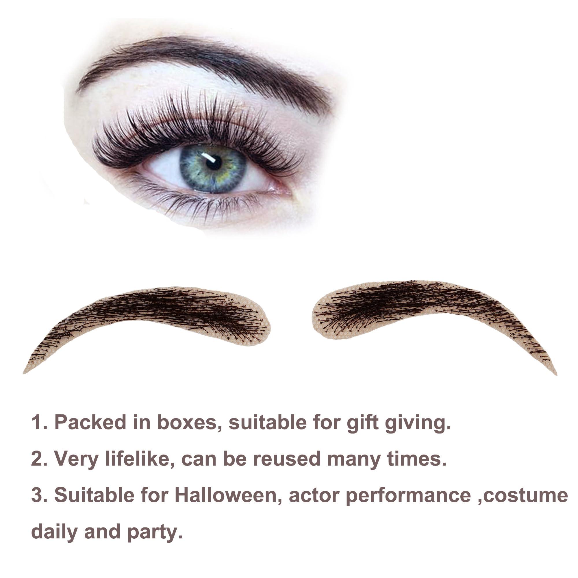 Justin Happy Justin Happy One Pair Fake Eyebrows Handmade Human Hair Lace Eyebrows False Eyebrow Extensions for Women (Black Brown)