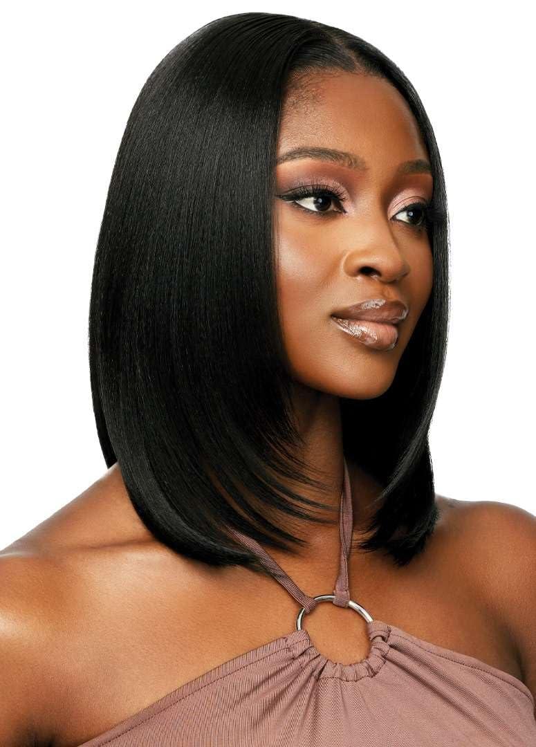 Outre Outre - 5X5 Lace Closure Wig - Human Hair Blend - Natural Yaki 14\" (GINGER AUBURN)