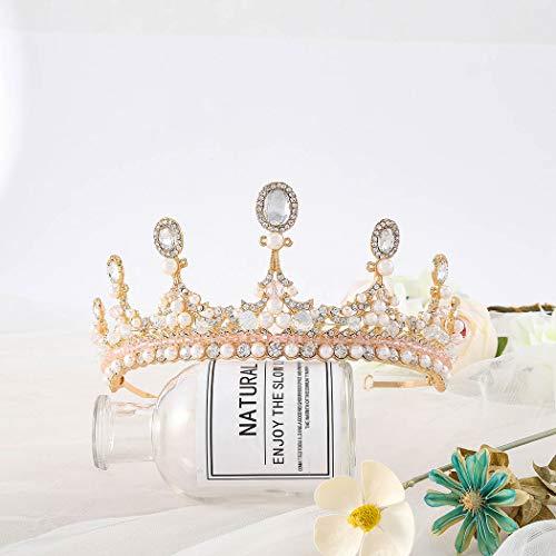 Fdesigner Fdesigner Baroque Wedding Crown and Tiaras Rose Gold Pearl Rhinestone Bride Crown Queen Tiara Princess Crown for Women and Girls