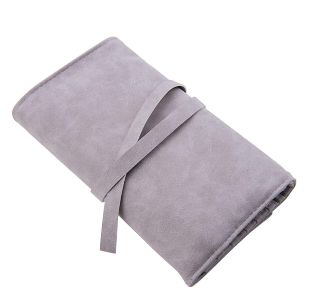 VASANA Gray Soft Makeup Brush Rolling Case Mini Cosmetic Brush Organizer Portable Roll Up Brush Holder Pouch Bag for Travel Business Trip 14 Pockets