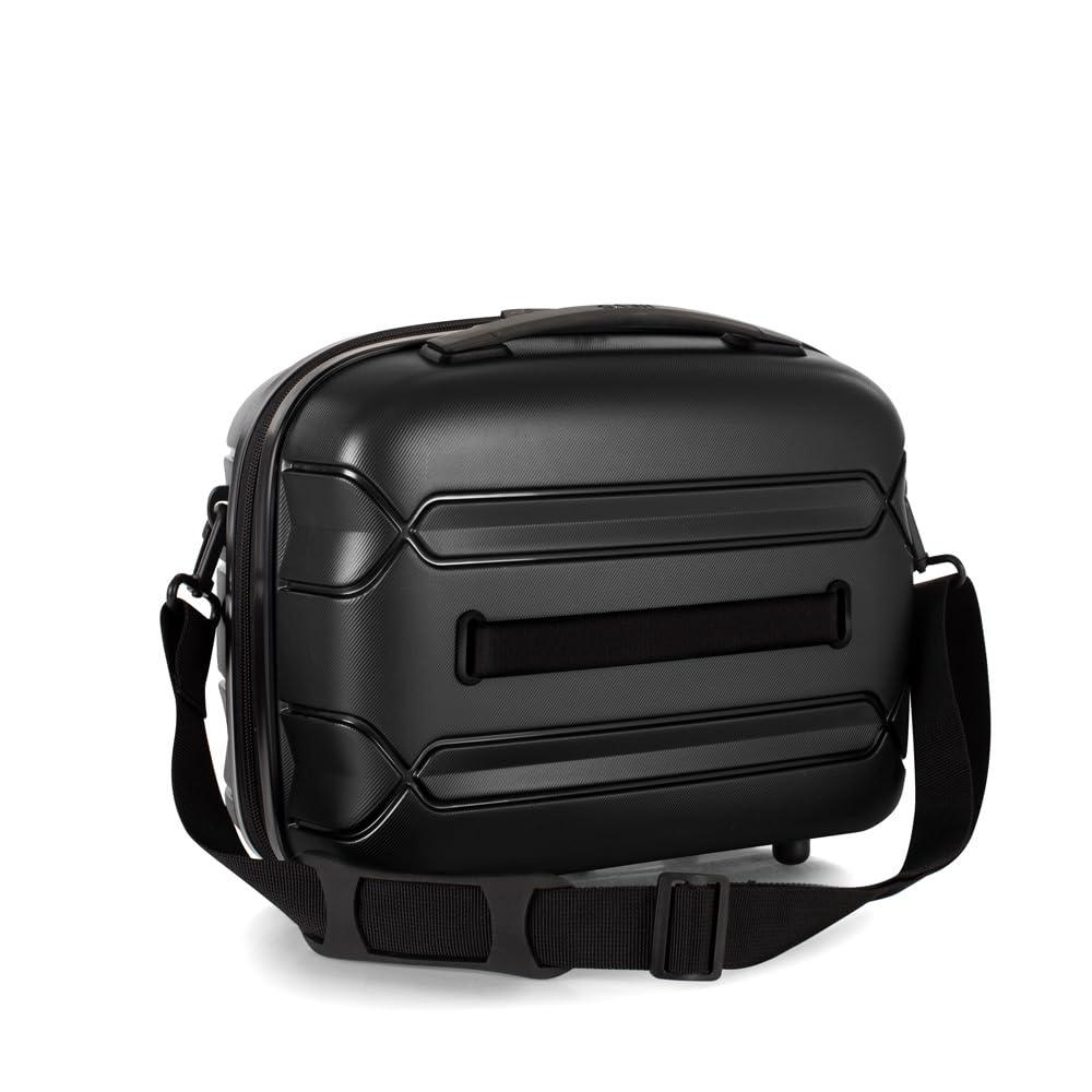 Heys Heys Milos Beauty Case Hardside Lightweight and Crafted with Durable Duraflex, Textured Shell and Metallic Colors, Trolly Sleeve, Adjustable Shoulder Strap, Organize Makeup or Toiletries, Black