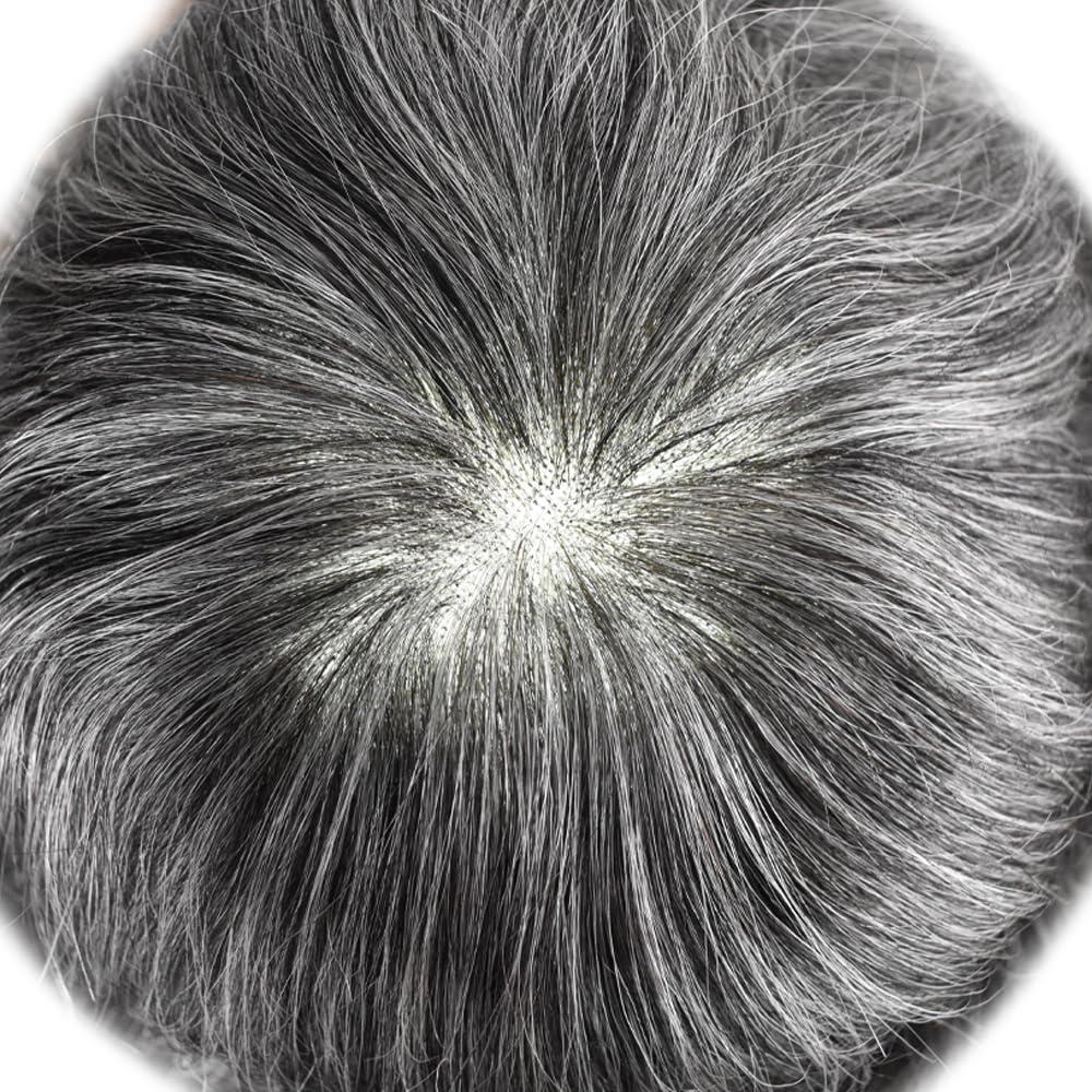 Generic Fine Mono Mens Toupee Virgin Human Hair Replacement System Men Hair Piece Natural Looking Mens Hair System Protesis Capilar Para Hombre8\'\'X10\'\' #1B30#1B OFF BLAC+30% GREY120% Density