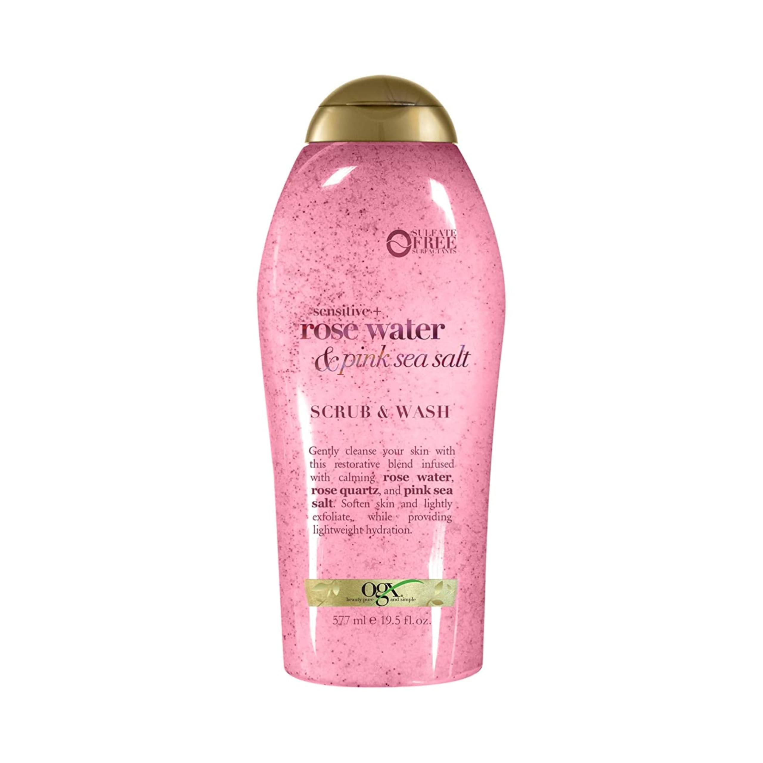 OGX OGX Sensitive + Pink Sea Salt & Rosewater Sulfate-Free Soothing Body Scrub with Healing Rose Quartz, Gentle Exfoliating Daily Body Wash to Soften & Smooth Skin, 19.5 Fl Oz