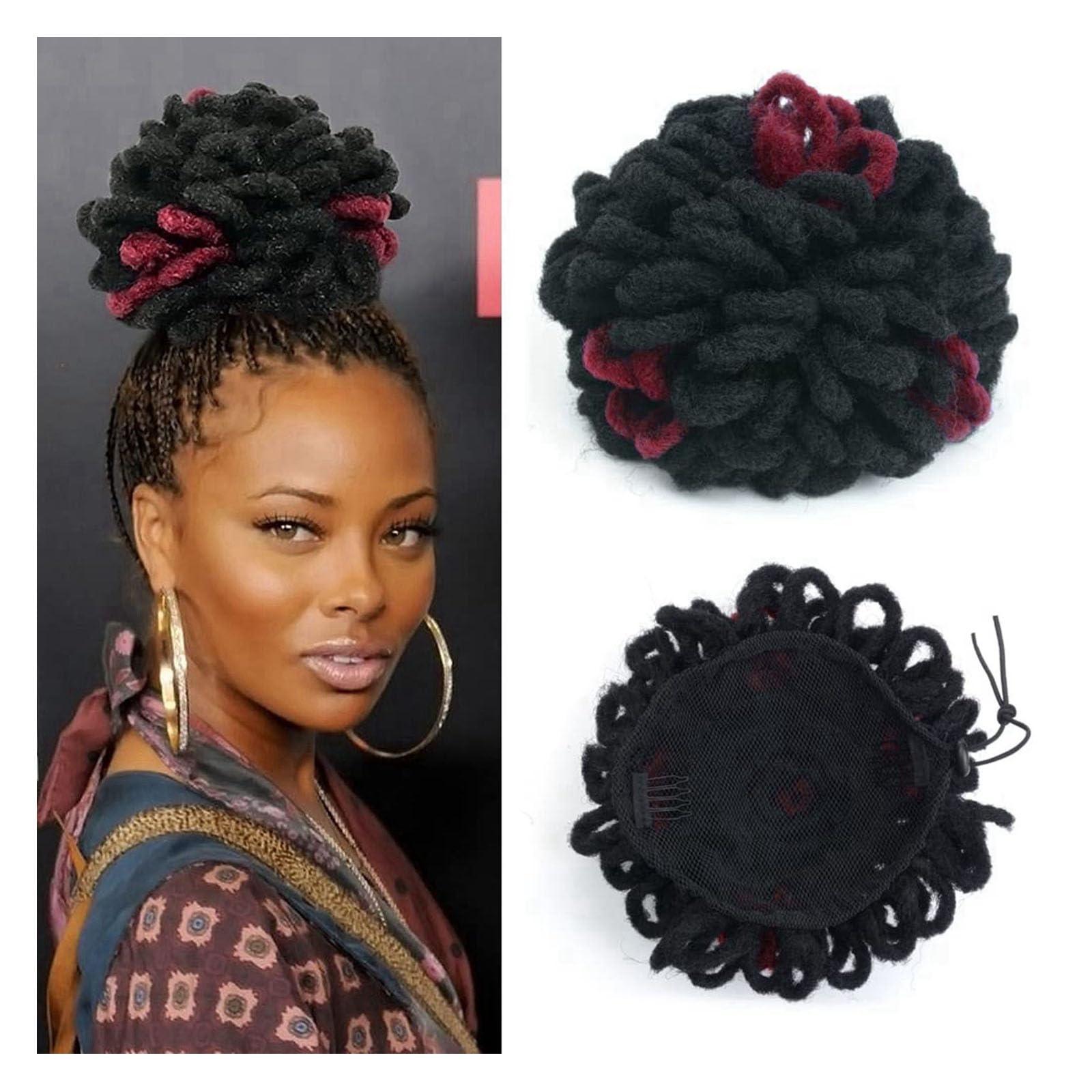 HELLORSO Afro Ponytail Extension For Black Women Fiber Curly Frizzy Braided Hair Pieces For Black Women Short Kinky Bun For Natural Hair 1PC Hairpieces