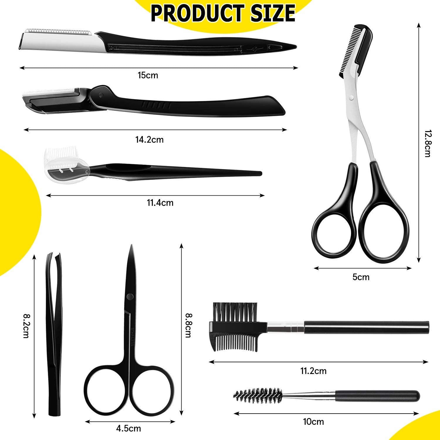 ONEUPIN 8 In 1 Eyebrow Grooming Kit, Multipurpose Exfoliating Dermaplaning Tool, Male And Female Facial Razor Facial Trimming Razor Eyebrow Brush Scissors Tweezers Tool