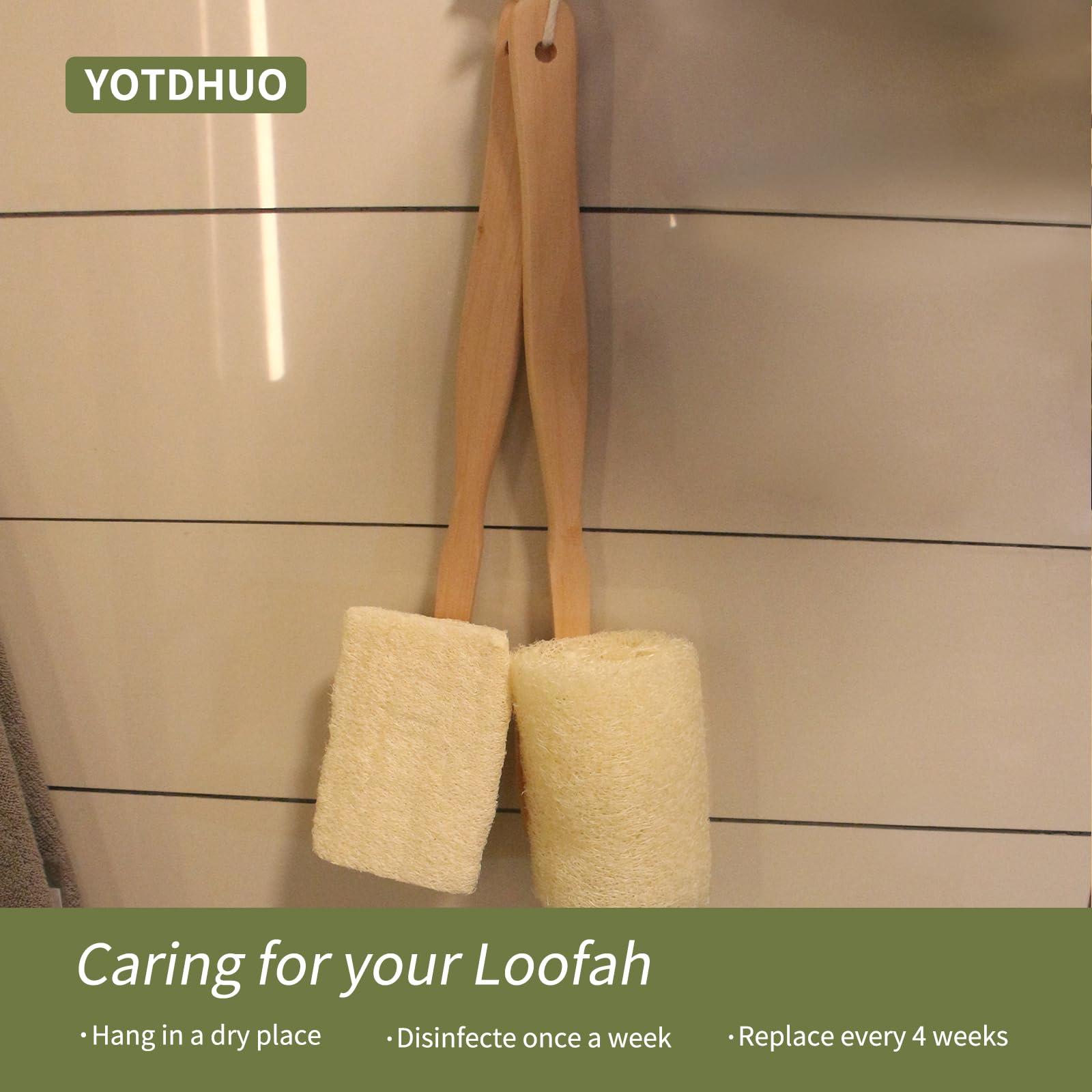 YOTDHUO Natural Loofah with Handle,Back Scrubber for Shower Exfoliating Luffa On a Stick (1Pack)