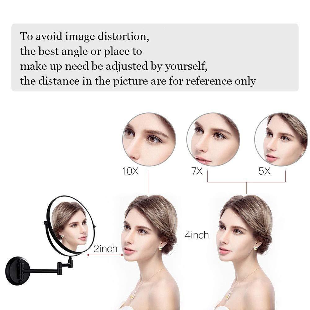 inBEKEA inBEKEA Wall-Mounted Shaving Mirror Black 10X Magnification + Normal 8-Inch Double-Sided Round Bathroom Vanity Mirror Swivel, Extendable