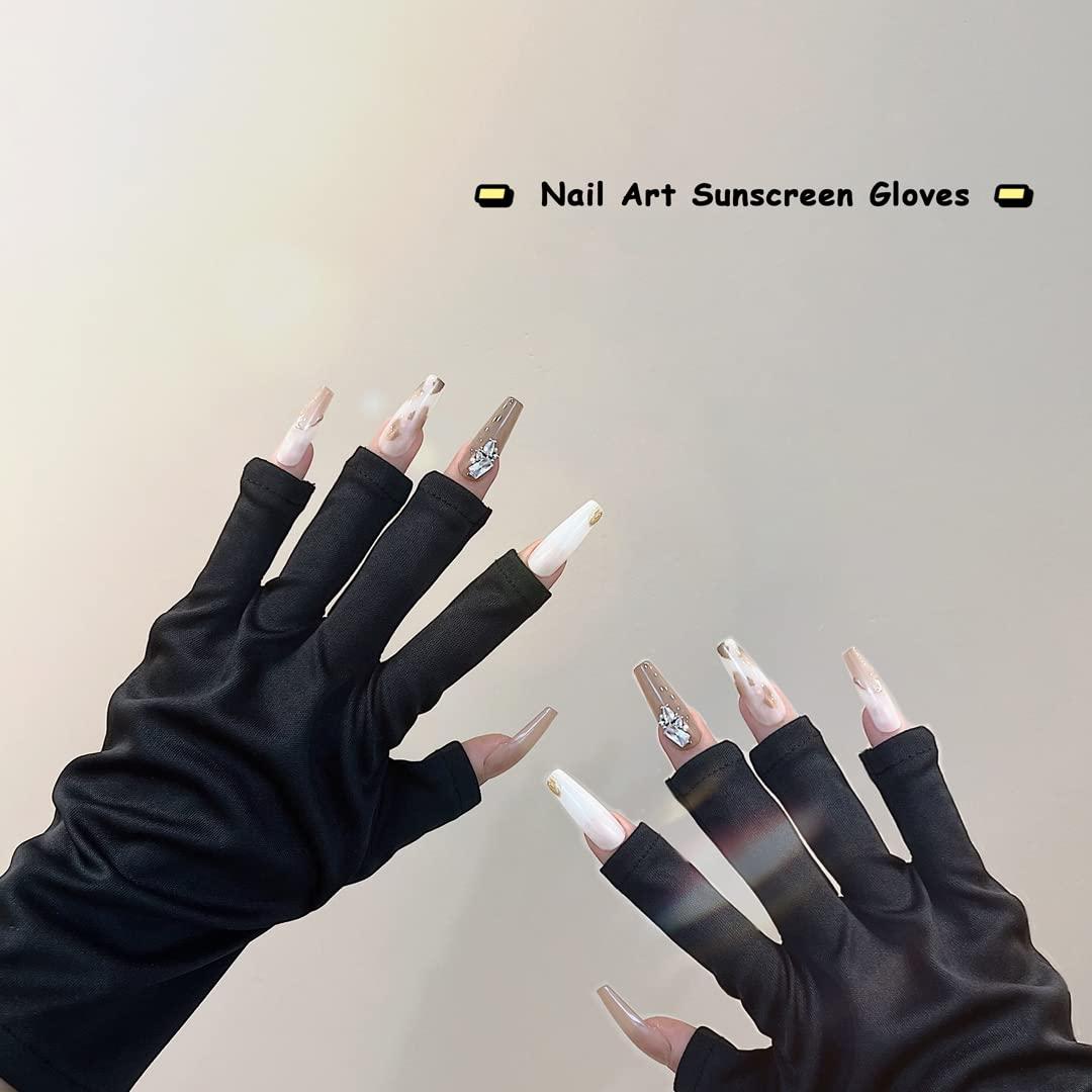 Tsangbaby Gel Manicure Gloves Black Tape Set Anti UV Fingerless Gloves Gel Nail Gloves Sun Protection Shield Gloves for LED Nail Lamp