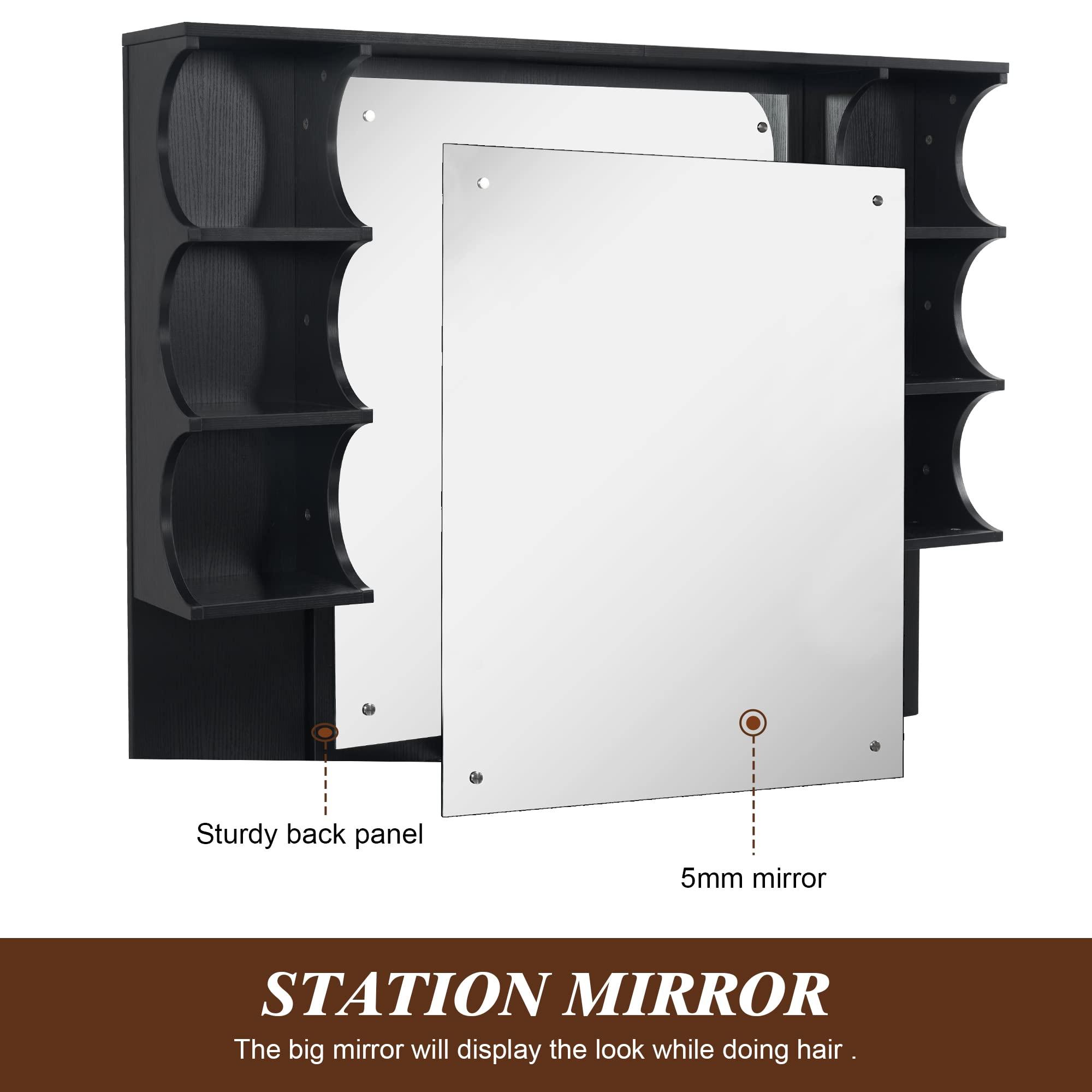 BarberPub BarberPub Backwash Shampoo Bowl Cabinet, Wall Mount Station with Mirror, Storage Cabinet with Drawers & Shelf Salon Equipment 3141 (Black)