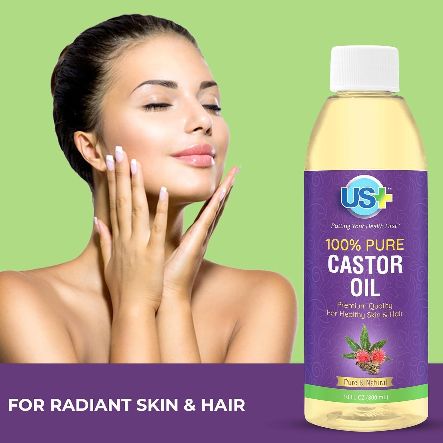 Us+ Us+ 10oz 100% Pure Castor Oil - Cold-pressed, Unrefined, Hexane-free - USP Grade - Premium Quality for Healthy Skin & Hair