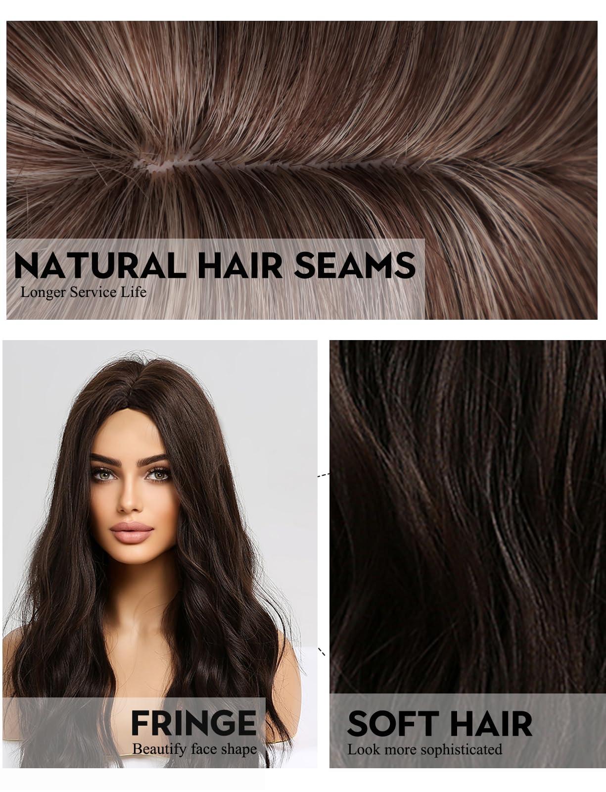 HAIRCUBE HAIRCUBE Long Dark Brown Wigs for Women Synthetic Curly Wavy Hair Wig for Daily