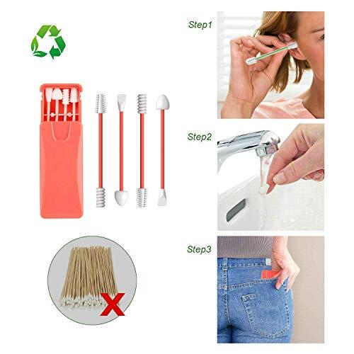Uramoto Upgraded Reusable Cotton Swabs 4 Pcs, Uramoto Silicone Ear Swabs Rough Friction Cotton Swabs for Ears Cleaning, Love Shape Swabs for Cosmetic Makeup Beauty-Pink