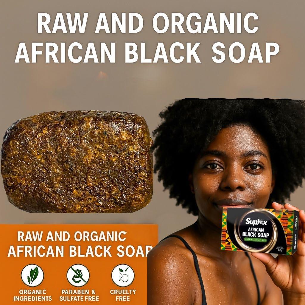 Suplox Raw African Black Soap Bar Black African Soap for oily Skin, Scars, Dark Spots | Perfect for Pimples, Blackhead, Face & Body Wash | Face and Body Wash Soap 1 Count.