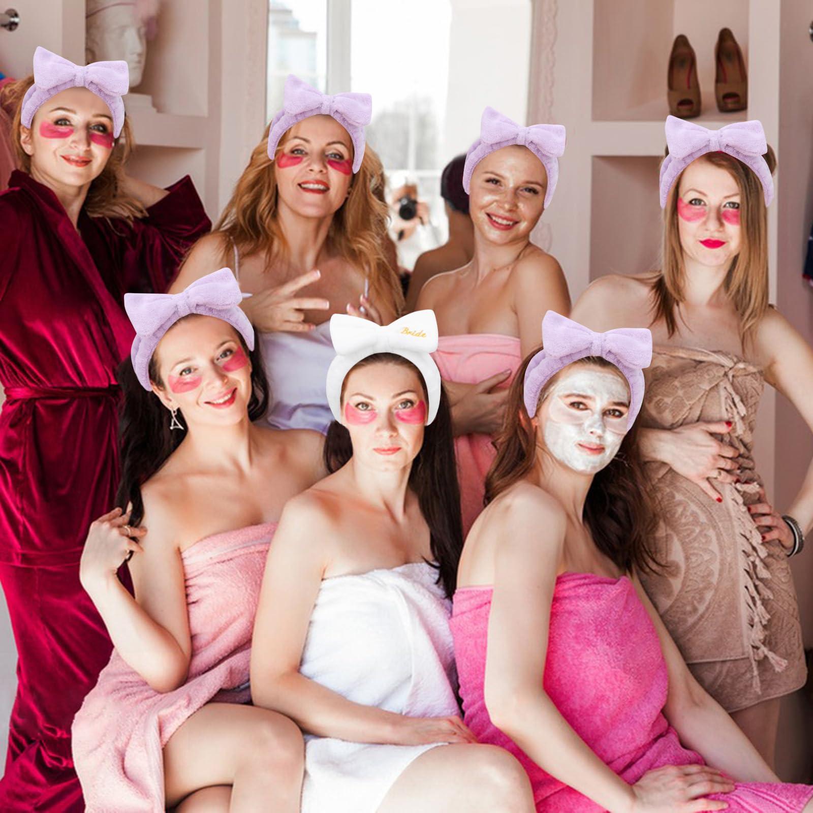 Jaciya Jaciya Bachelorette Party Favors Spa Makeup Headband 8 Packs Bride Bridesmaid Headband Bridal Shower Gifts Wedding Hair Accessories(White,Purple)