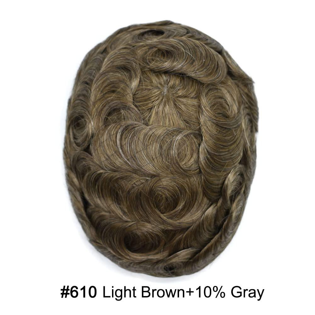 Generic Mens toupee Natural Hairline Bleach Knots Front Lace with Pu Hair System For Men Human Hair Piece
