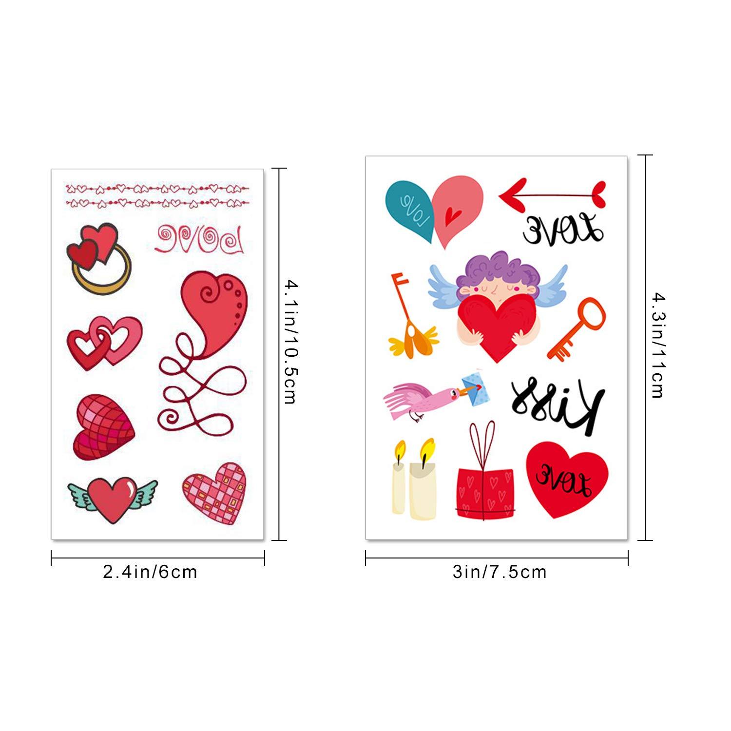 TUPARKA TUPARKA 340 Pcs 44 Sheet Valentines Day Temporary Tattoo Valentines Heart Tattoo Sticker for Kids Boys Girls Gift Valentines Day Party Supplies