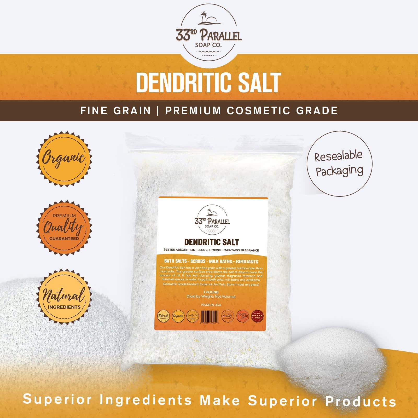 33RD PARALLEL SOAP CO. DENDRITIC Salt (2 lbs / 32 oz) Premium Fine Grain for Bath Salts, Scrubs, Exfoliants, Milk Baths & More | Sizes 1 to 5 LBS | (2 Pound)
