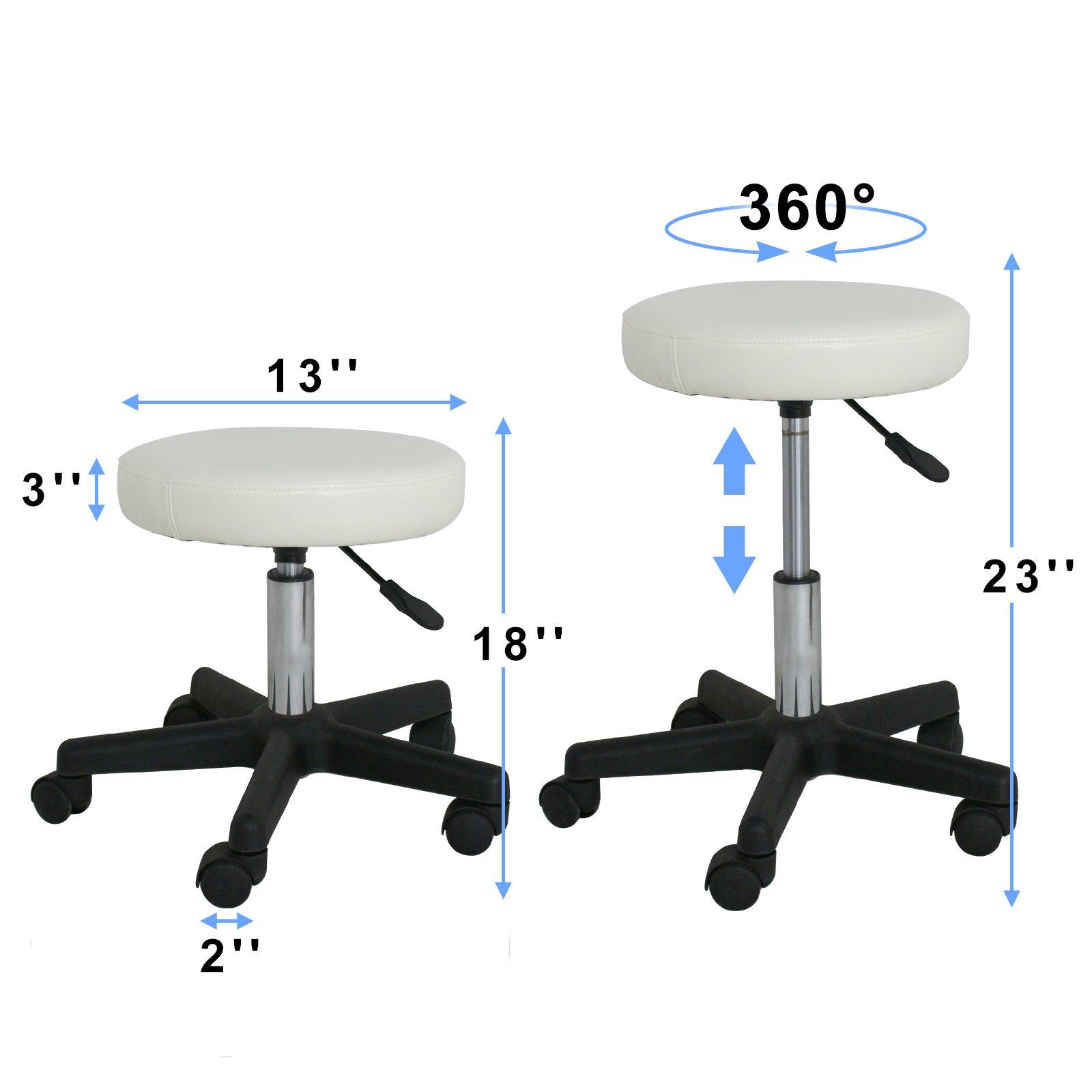 ZENY ZENY Adjustable Rolling Stool with Wheels Swivel Stool Chair Hydraulic Stool Office Stool for Beauty Salon Massage Spa Medical Tattoo Drafting, White